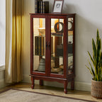 Lighted Curio Cabinet with Adjustable Shelves, Mirrored Back Panel, and Tempered Glass Doors, 3-Tier Cherry Finish - Grand Goldman Shop