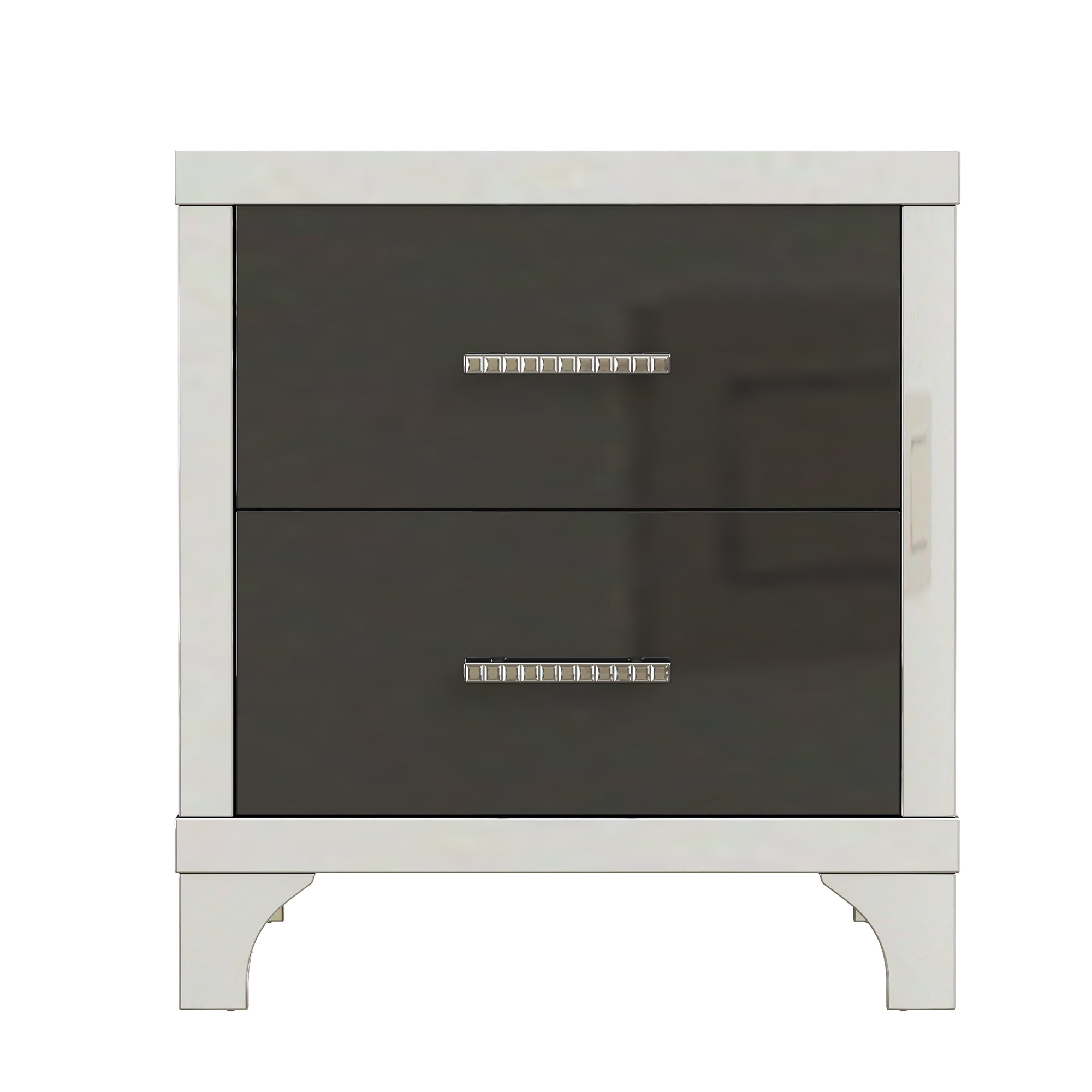 Elegant High Gloss Nightstand with Metal Handle,Mirrored Bedside Table with 2 Drawers for Bedroom,Living Room,Black - Grand Goldman Shop