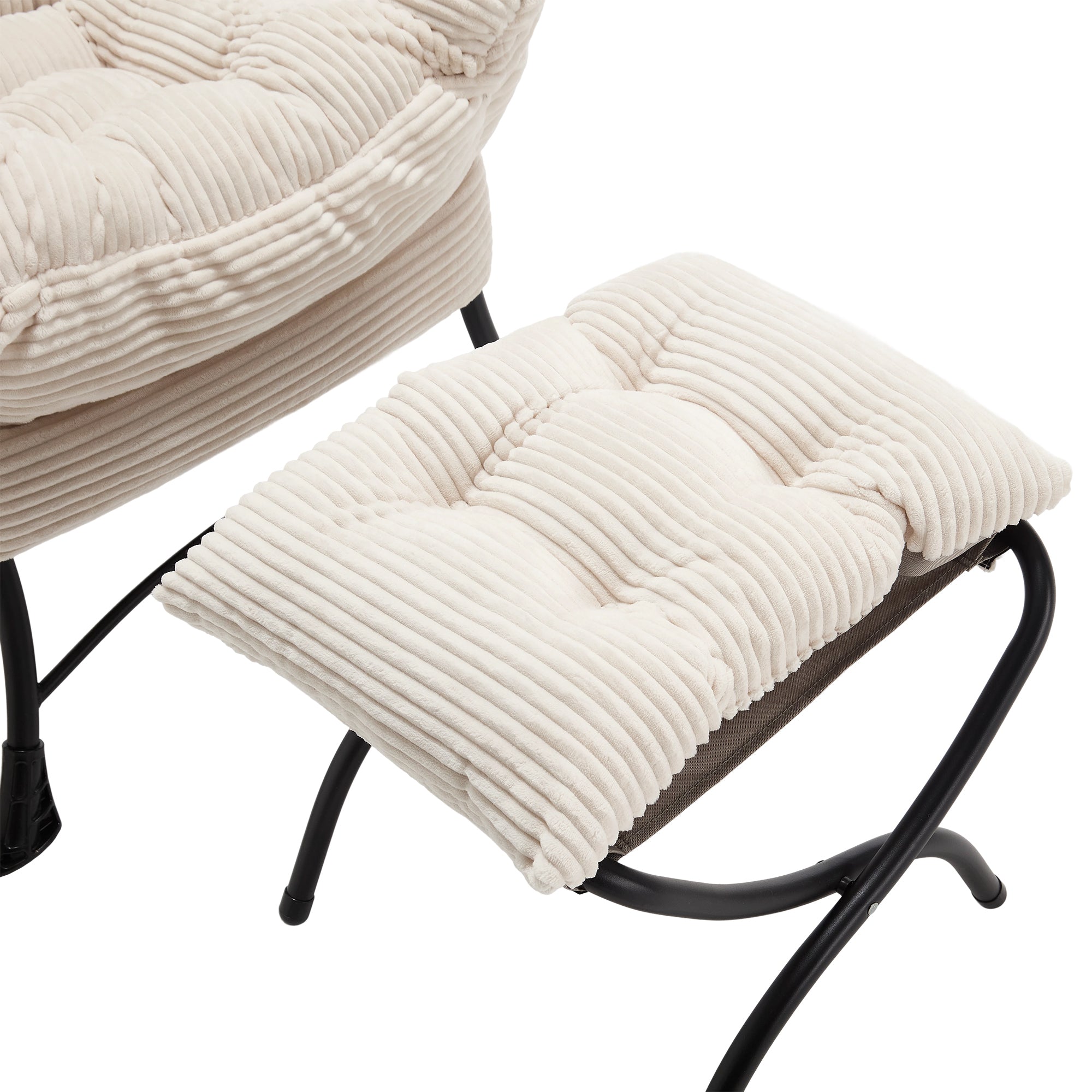 Lazy Chair with Ottoman, Modern Lounge Accent Chair with Armrests and a Side Pocket, Leisure Upholstered Sofa Chair Reading Chair with Footrest for Small Space, Corner Chair-White - Grand Goldman Shop