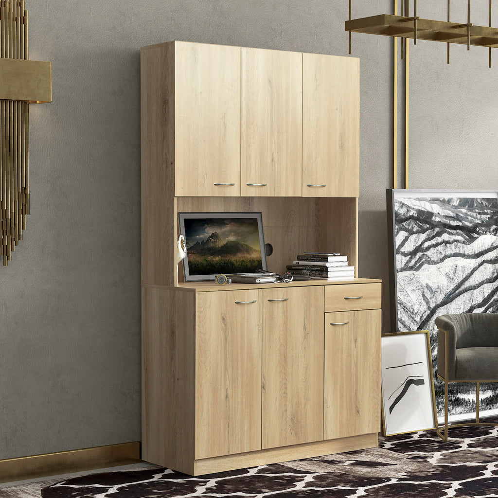 70.87' Tall Wardrobe& Kitchen Cabinet, with 6-Doors, 1-Open Shelves and 1-Drawer for bedroom,Rustic Oak - Grand Goldman Shop