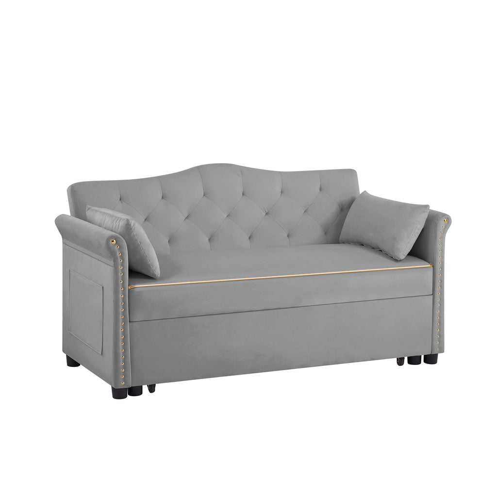 Grey Velvet Sleeper Sofa Bed - Grand Goldman Shop