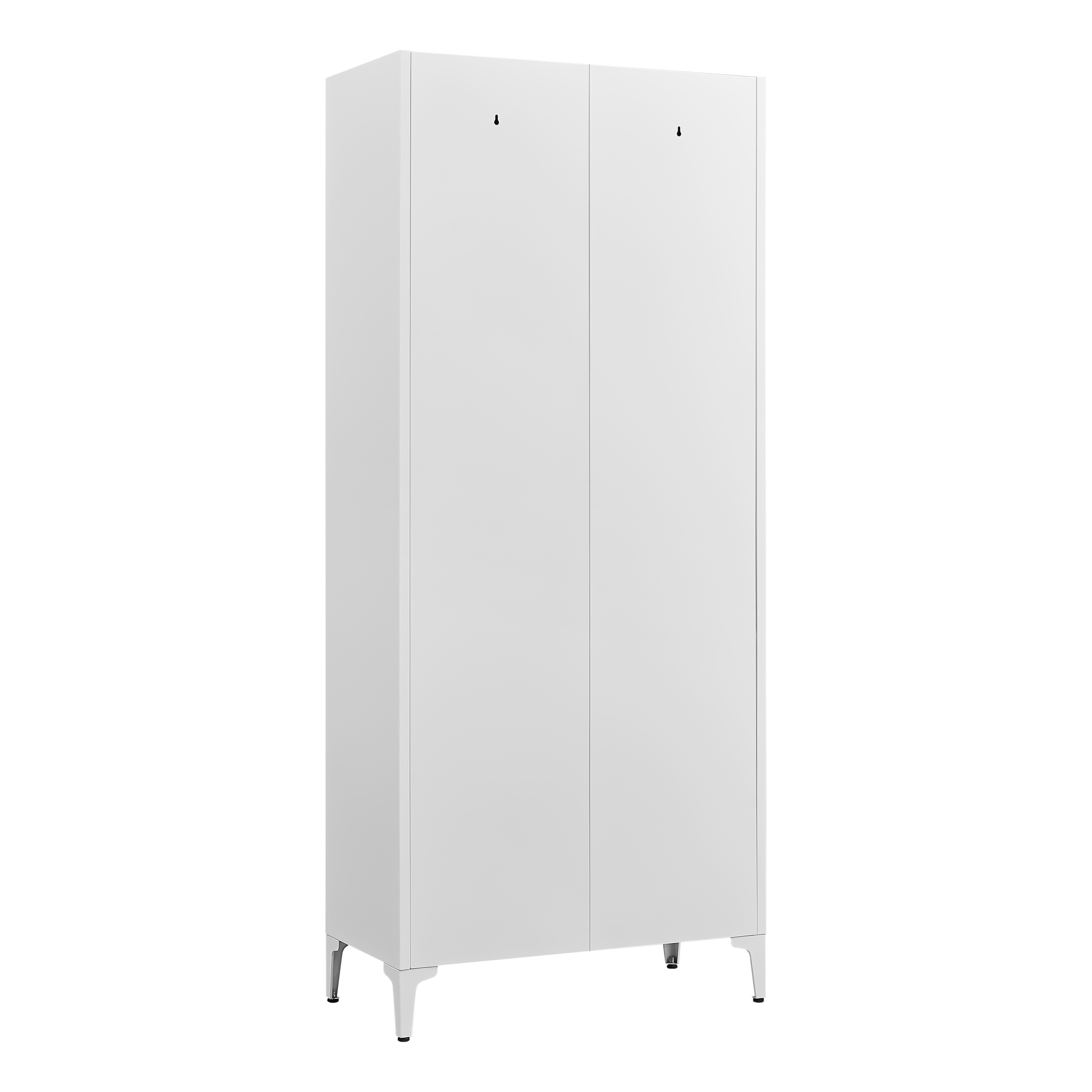 White Metal Adjustable 2-Door Storage Cabinet with Powder-Coated Steel, Striped Design, Gold Handles, 4 Adjustable Shelves fo