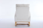 015B-Teddy Fabric Leisure Rocking Chair,Nursery Rocking Chair With Adjustable Footstool,Thickened Headrest And High Backrest, Storage Pocket On The Right Side,The Base Rocker Is Solid Wood,White - Grand Goldman Shop