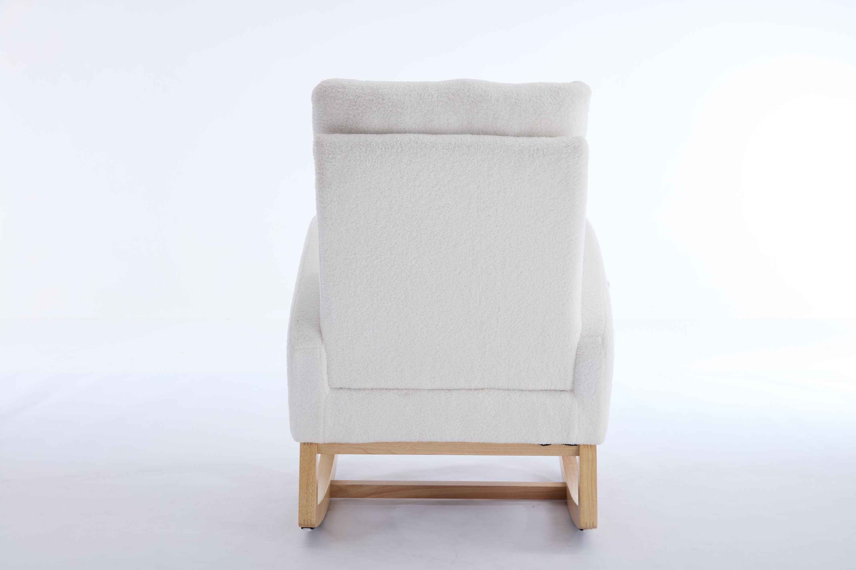 015B-Teddy Fabric Leisure Rocking Chair,Nursery Rocking Chair With Adjustable Footstool,Thickened Headrest And High Backrest, Storage Pocket On The Right Side,The Base Rocker Is Solid Wood,White - Grand Goldman Shop