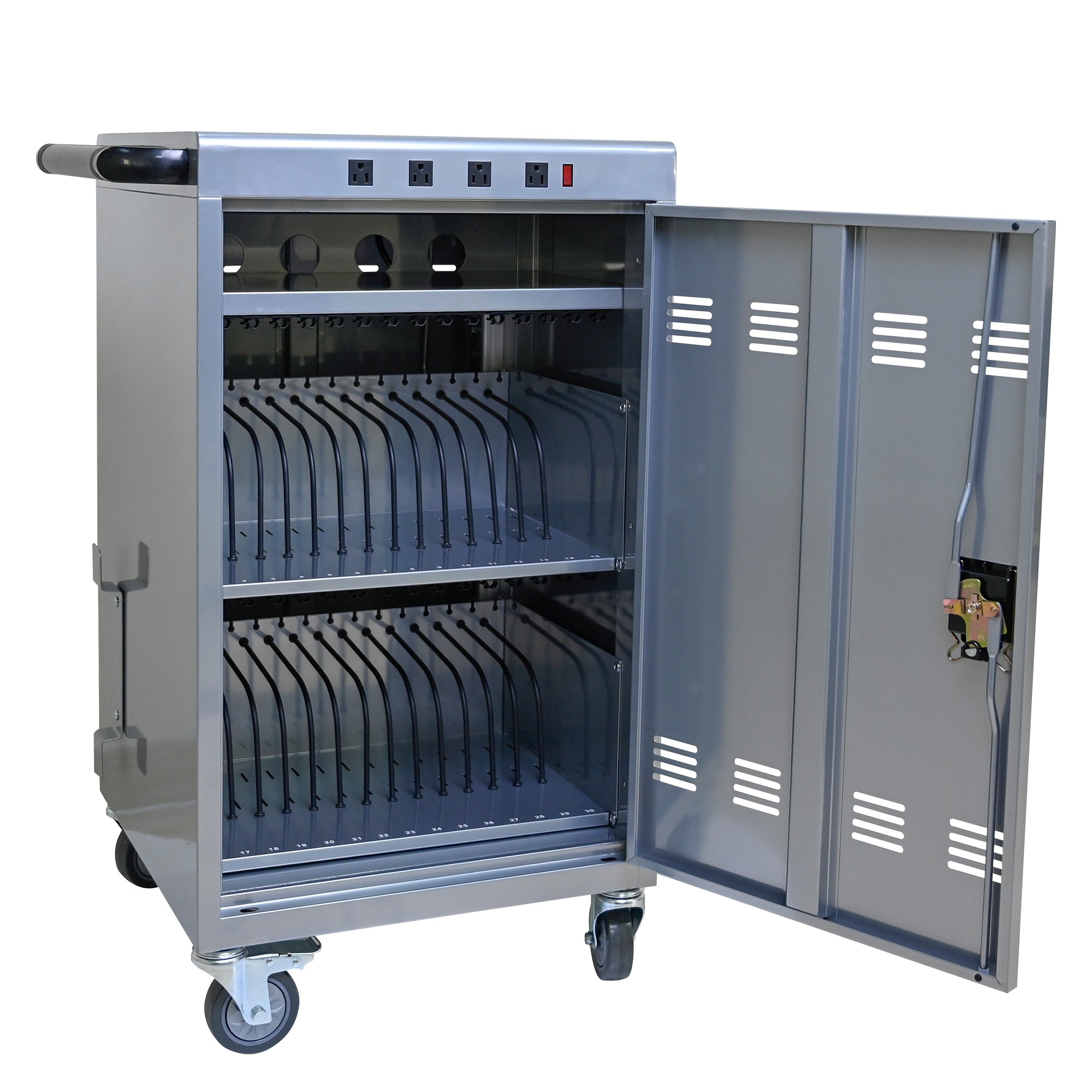 Mobile Charging Cart for Tablets Laptops 35-Device Capacity Matt Silver Metal | Premium Home Decor - Grand Goldman