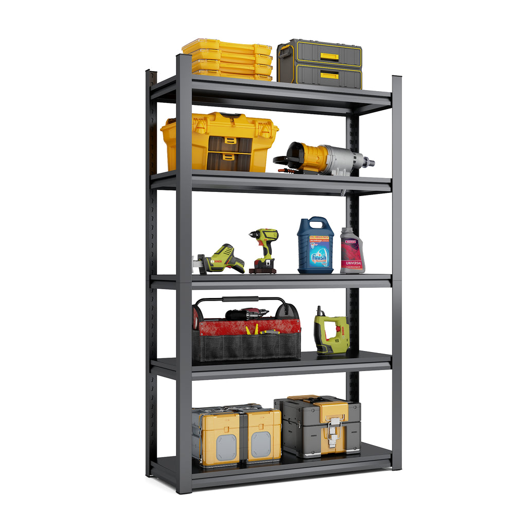 Industrial Black Metal 5 Tier Storage Shelves, Adjustable Heavy Duty Garage Shelving Unit, 72 Inch High - Grand Goldman Shop