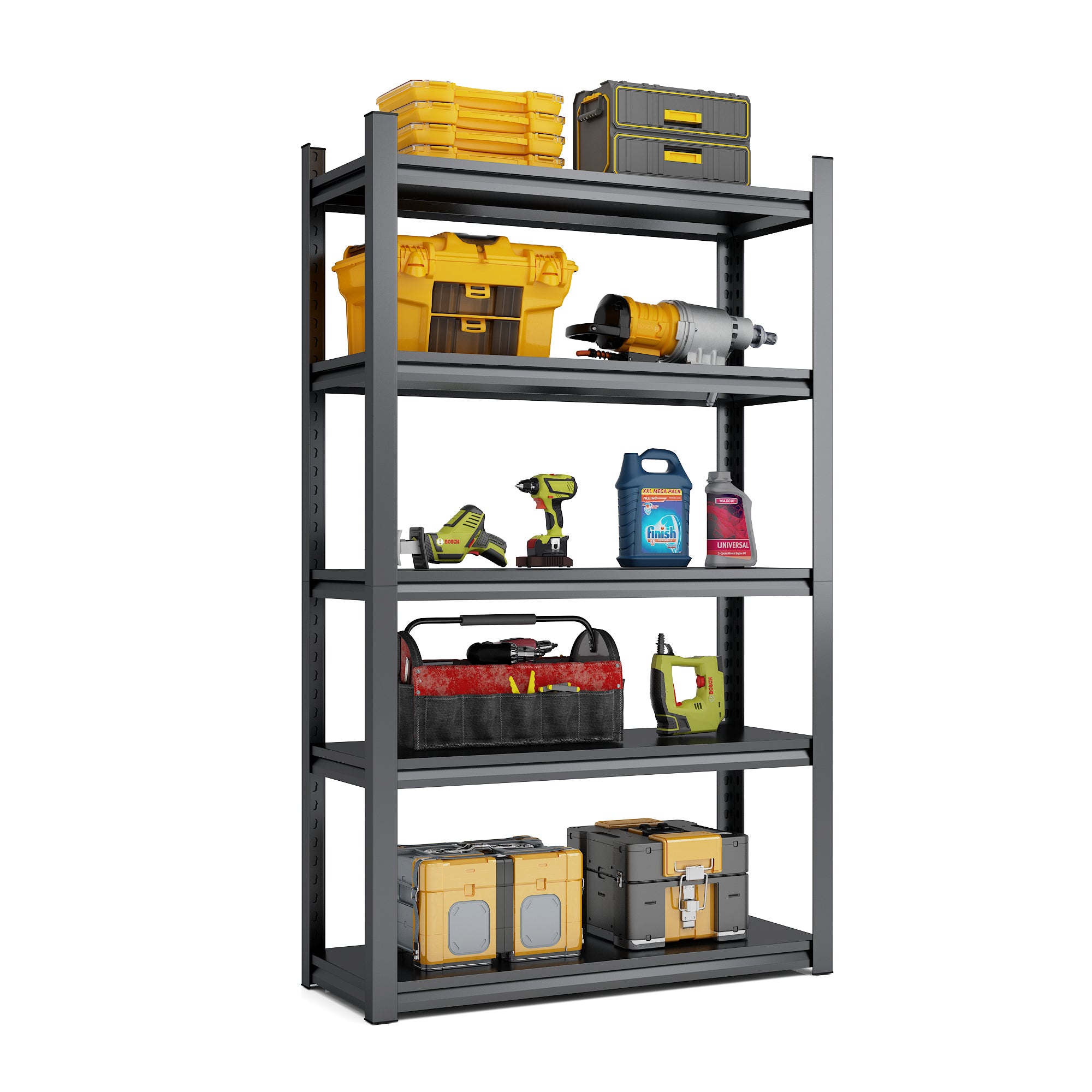 Industrial Black Metal 5 Tier Storage Shelves, Adjustable Heavy Duty Garage Shelving Unit, 72 Inch High - Grand Goldman Shop