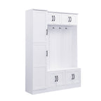 VIBE HAUS 79'' Tall Modern Hall Tree with Shoe Storage, 4-in-1 Entryway Bench with 6 Cabinets, 4 Coat Hooks & Adjustable Shelf for Hallway, living room, White - Grand Goldman Shop