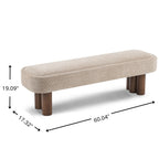 Indoor Khaki Boucle Dining Bench with Walnut Color Legs, 60.04'L Upholstered Seating for Kitchen, Dining Room and Living Space,250lbs Capacity - Grand Goldman Shop