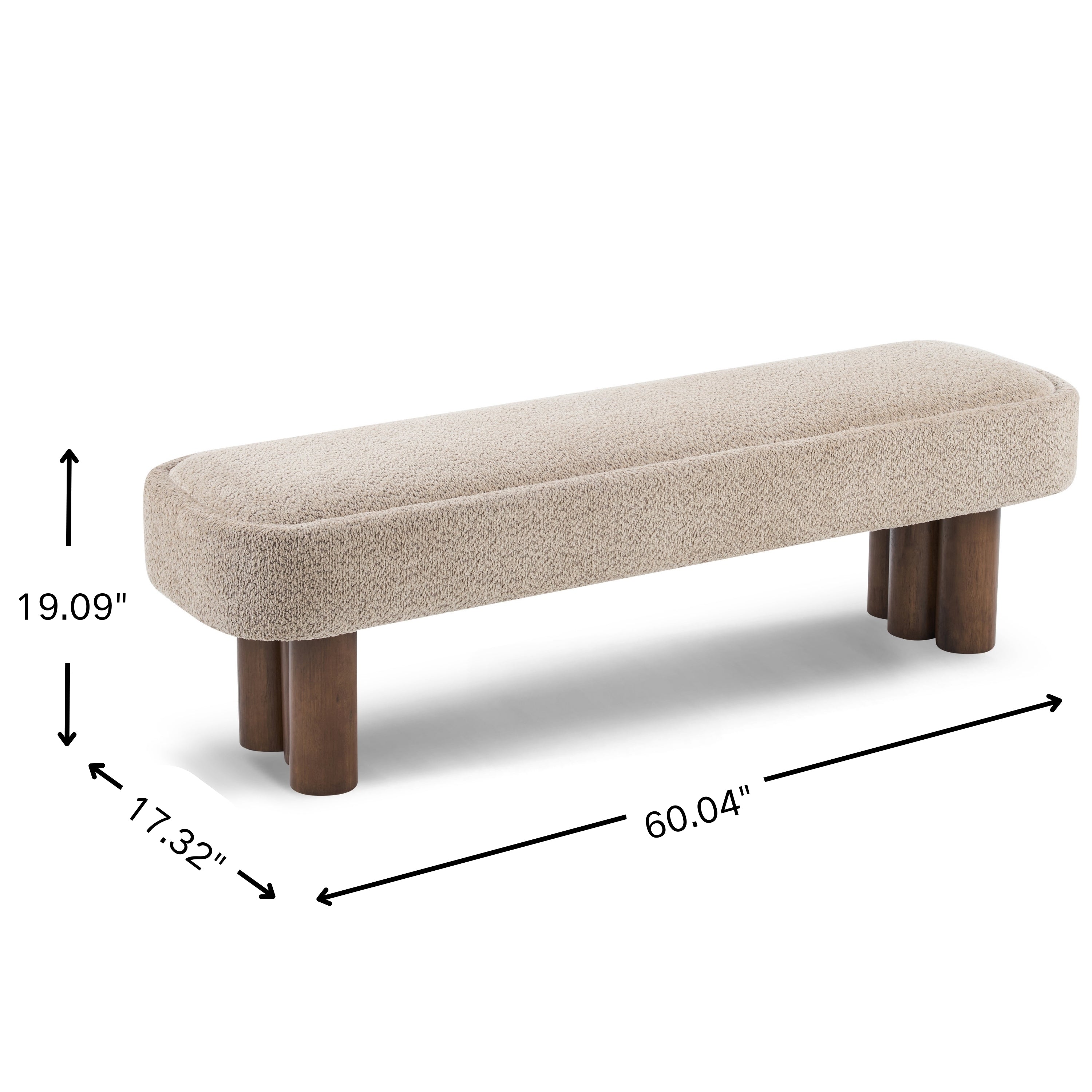 Indoor Khaki Boucle Dining Bench with Walnut Color Legs, 60.04'L Upholstered Seating for Kitchen, Dining Room and Living Space,250lbs Capacity - Grand Goldman Shop