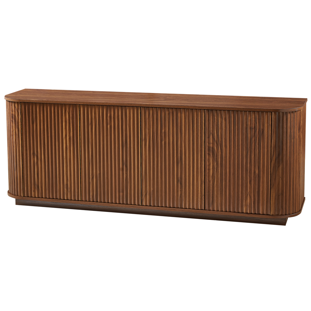 Sideboard Storage Cabinet TV Stand with wave pattern Buffet Cabinet Wooden Vertical Striped Cabinet for Kitchen/Bedroom/Entryway. Walnut, 64''W x 15''D x 24''H. - Grand Goldman Shop