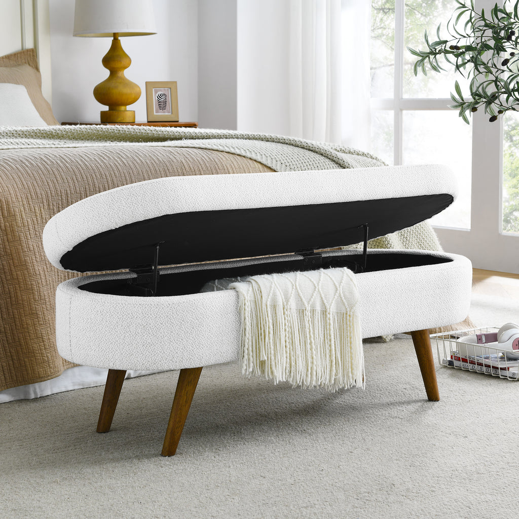 Ottoman Oval Storage Bench,Rubber Wood Legs,White(43.5'x16'x16') - Grand Goldman Shop