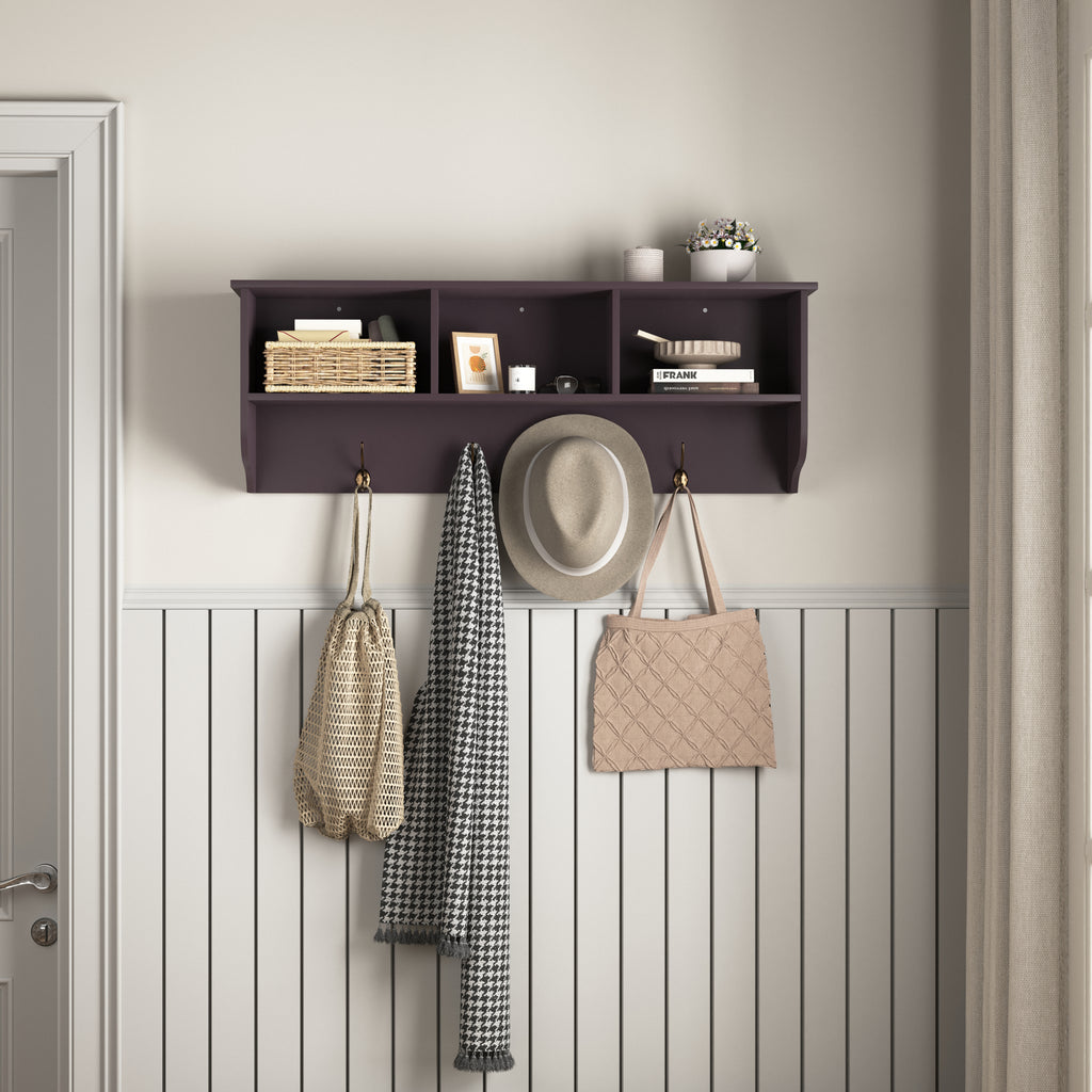 Espresso Entryway Wall Mounted Coat Rack with 4 Dual Hooks Living Room Wooden Storage Shelf - Grand Goldman Shop