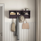 Espresso Entryway Wall Mounted Coat Rack with 4 Dual Hooks Living Room Wooden Storage Shelf - Grand Goldman Shop