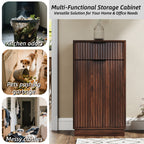 Woodgrain Tilt-Out Trash Can Cabinet with Wave-Textured Drawer & Pull-Out Bin in Walnut Finish - Grand Goldman Shop