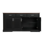Black Fluted Sideboard Buffet Cabinet with 4 Doors and 3 Drawers, Modern Wood Kitchen Storage Console Table for Living Room Dining Room Entryway, 63' - Grand Goldman Shop