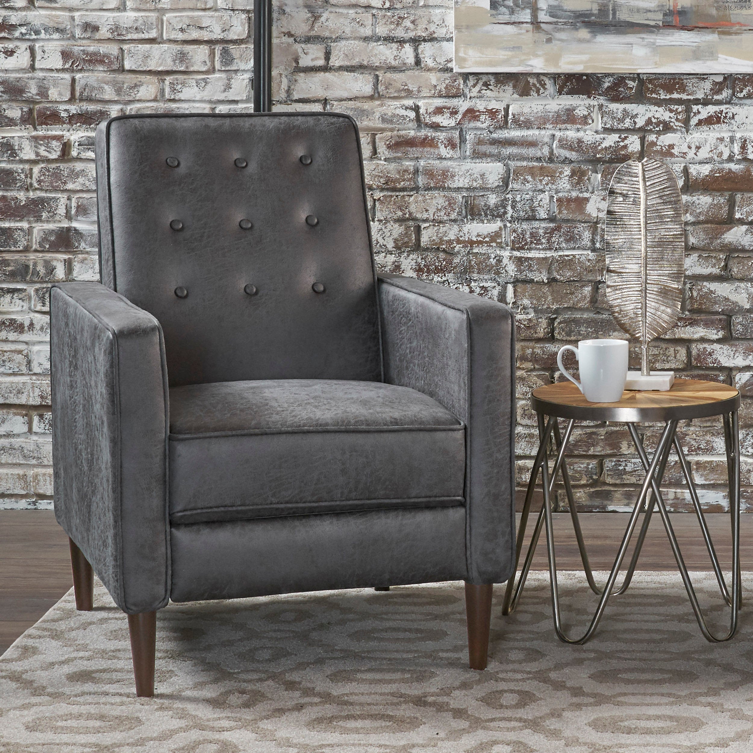 Macedonia Mid-Century Modern Button Tufted Fabric Recliner - Grand Goldman Shop