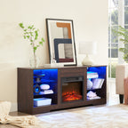 TV Stand Electric Fireplace TV Stand with Glass Shelves, 3D Fireplace TV Stand with LED Lights Wood with USB Charging Outlet Modern Television Table Center for TV up to 32-62' ESP 58''W*15.4''D*24.6 - Grand Goldman Shop