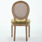 A&A Furniture,French Style Solid Wood Frame Antique Painting Linen Fabric Rattan Back Dining Chair,Set of 2,Olive-Green - Grand Goldman Shop