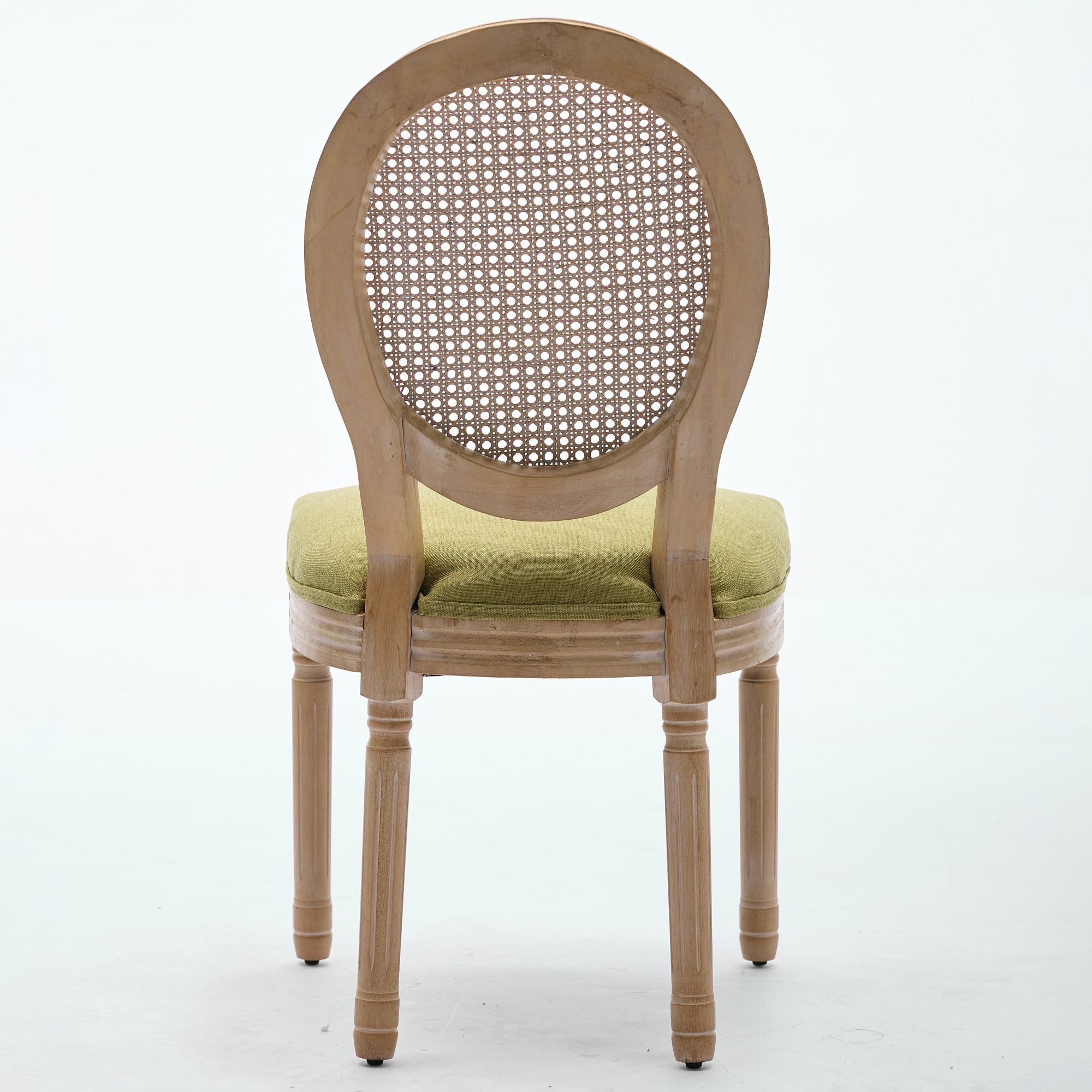A&A Furniture,French Style Solid Wood Frame Antique Painting Linen Fabric Rattan Back Dining Chair,Set of 2,Olive-Green - Grand Goldman Shop