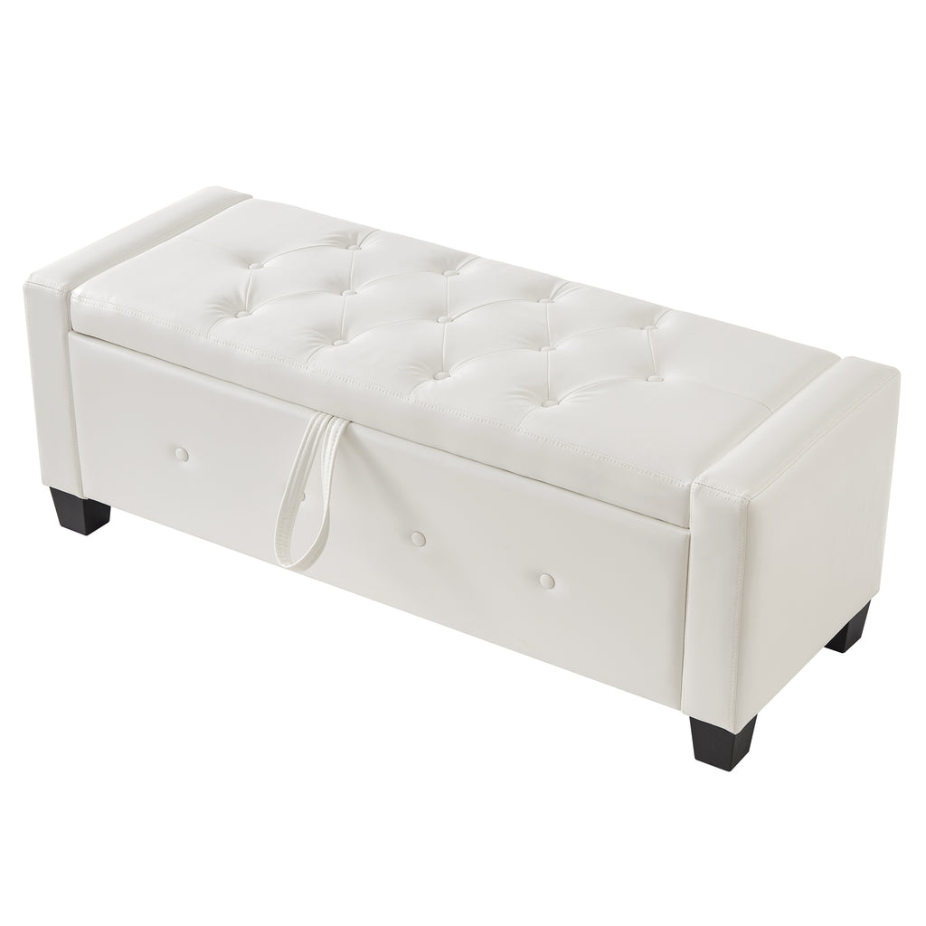 48' Ottoman Bench with Storage, Bench for Bedroom,Living Room,Hallway, Upholstered Tufted Faux Leather PU Ottoman Ivory White - Grand Goldman Shop