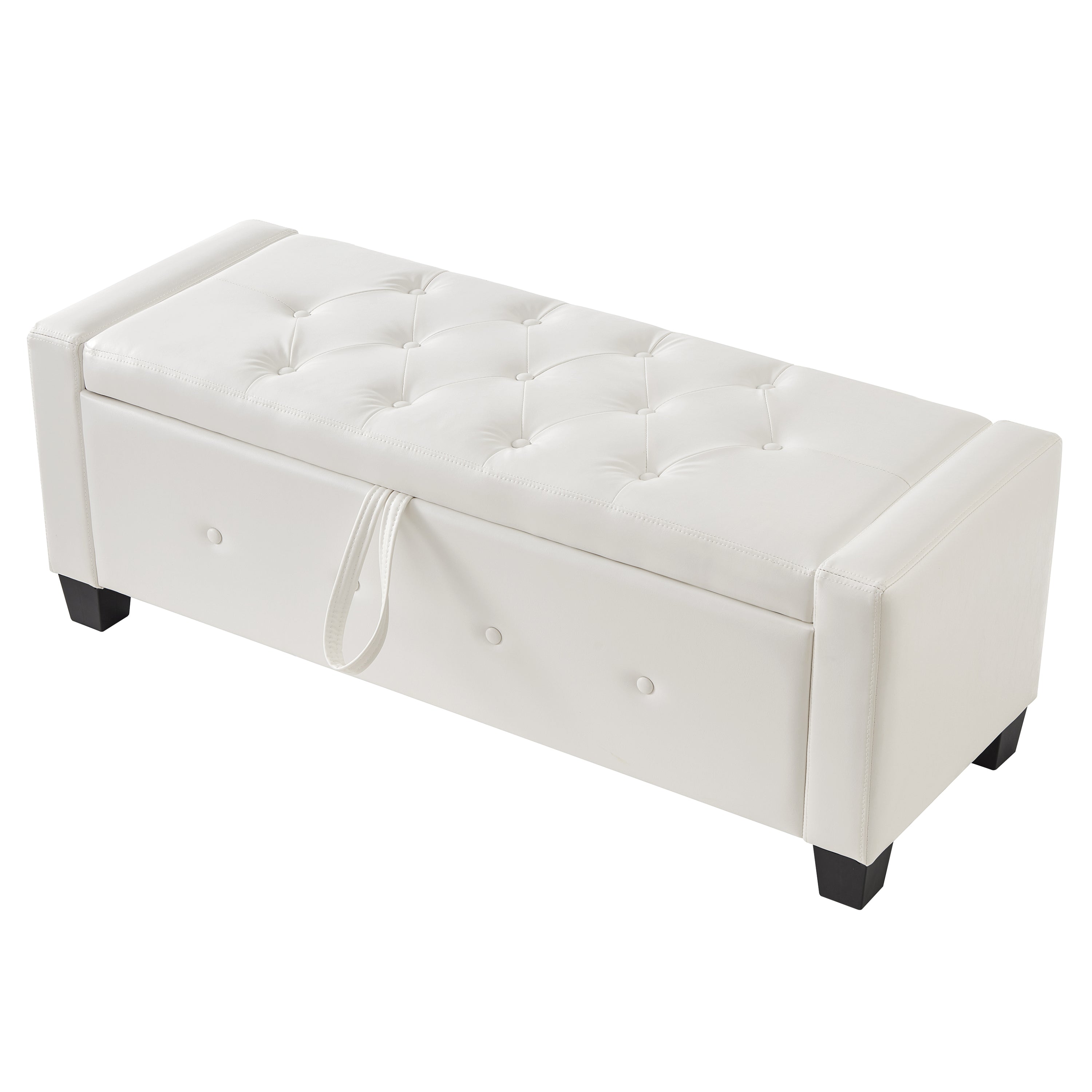 48' Ottoman Bench with Storage, Bench for Bedroom,Living Room,Hallway, Upholstered Tufted Faux Leather PU Ottoman Ivory White - Grand Goldman Shop