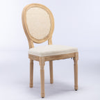 A&A Furniture,French Style Solid Wood Frame Antique Painting Linen Fabric Rattan Back Dining Chair,Set of 2,Cream,Beige - Grand Goldman Shop