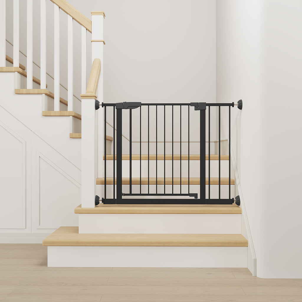 29.5-45.3' Wide Baby Gate with wall protector for Stairs, Dog Gate Indoor for Doorways, No Drilling Pressure Mounted Pet Gate