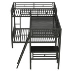 Twin over Full Bunk Bed with Loft and Desk, Metal Black, L-Shaped Design for 3 Sleepers - Grand Goldman Shop