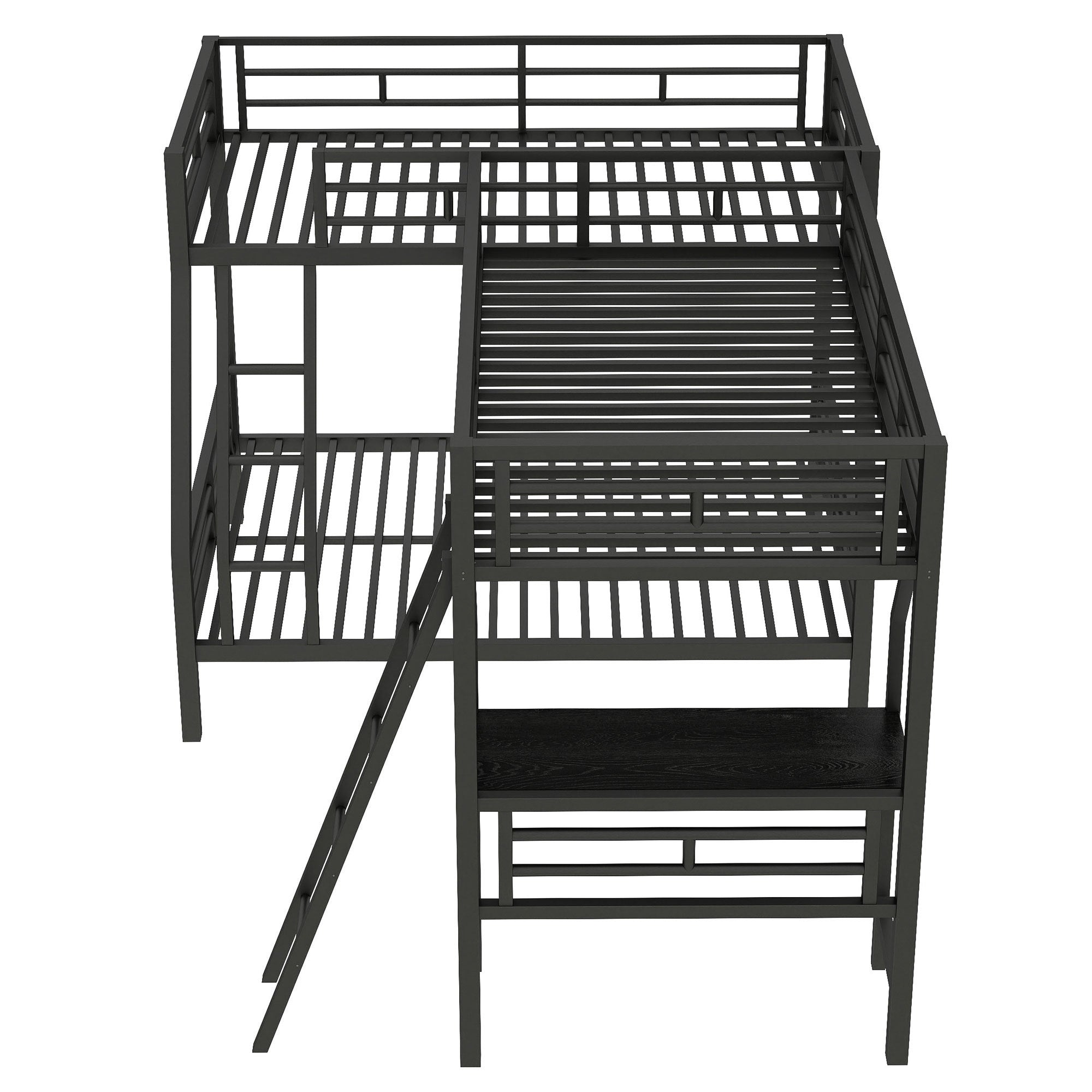 Twin over Full Bunk Bed with Loft and Desk, Metal Black, L-Shaped Design for 3 Sleepers - Grand Goldman Shop