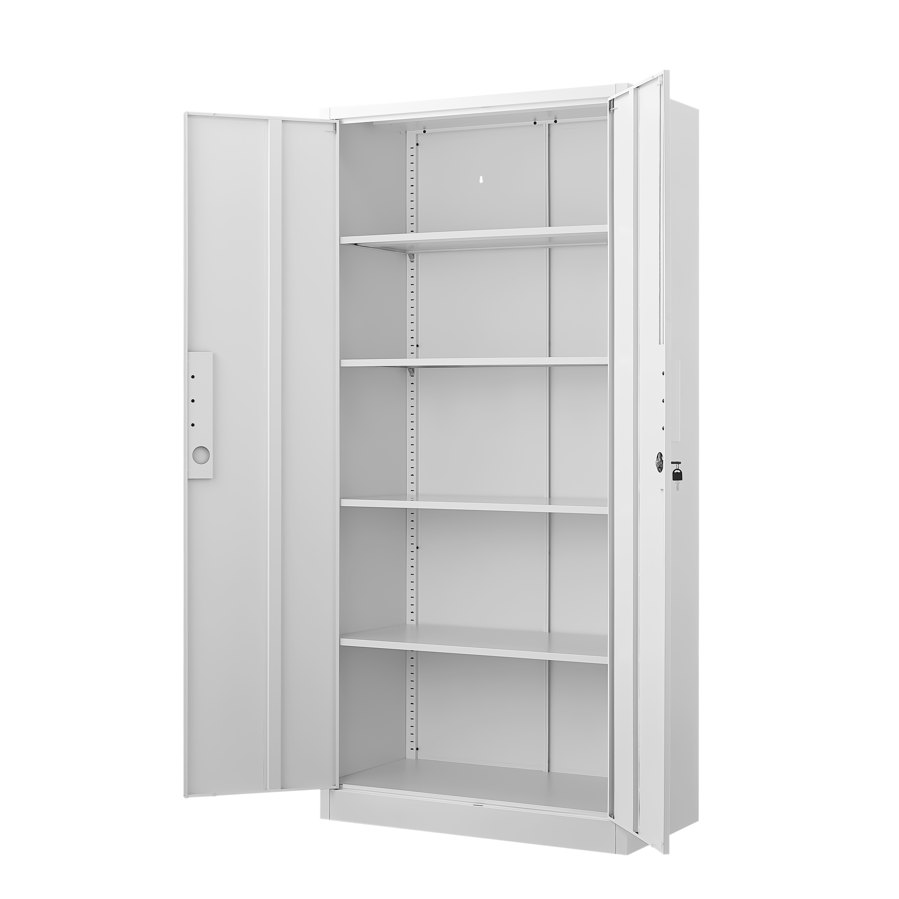 72-Inch 2-Door File Cabinet with Lock, 4 Adjustable Shelves, Heavy-Duty Steel Construction, White, Metal, for Commercial Offi