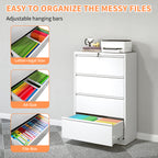 Modern Steel 4-Drawer Lateral File Cabinet with Lock, White Finish, Metal Construction, 35.43x15.75x52.28 inches | Premium Ho