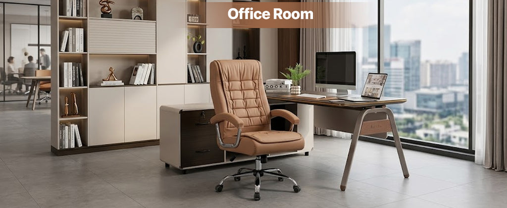 Executive Office Chair High Back PU Leather Desk Chair with Spring Seat Cushion, Ergonomic Swivel Computer Chair with Chrome 