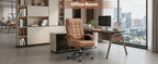 Executive Office Chair High Back PU Leather Desk Chair with Spring Seat Cushion, Ergonomic Swivel Computer Chair with Chrome 