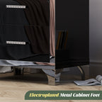 High Gloss Mirrored Nightstand with 2 Drawers,Modern End Table with Drawers,Mirrored High Gloss Wood Nightstand Metal Handle Bedside End Table for Bedroom, Dorm,Living Room,Black - Grand Goldman Shop