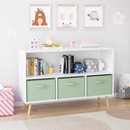 Kids bookcase with Collapsible Fabric Drawers, Children's Book Display, Toy Storage Cabinet Organizer, White/Green - Grand Go