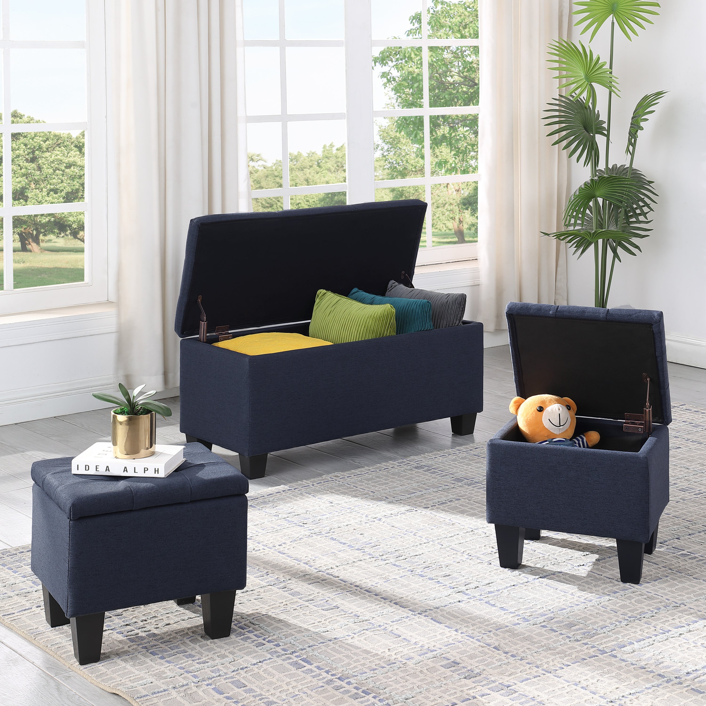 [VIDEO] Large Storage Ottoman Bench Set, 3 in 1 Combination Ottoman, Tufted Ottoman Linen Bench for Living Room, Entryway, Hallway, Bedroom Support 250lbs - Grand Goldman Shop