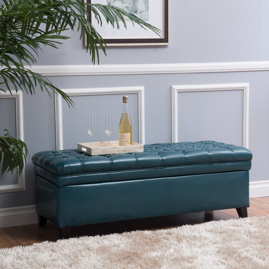 JULIANA Teal PU Storage Ottoman with Spacious Interior - Grand Goldman Shop