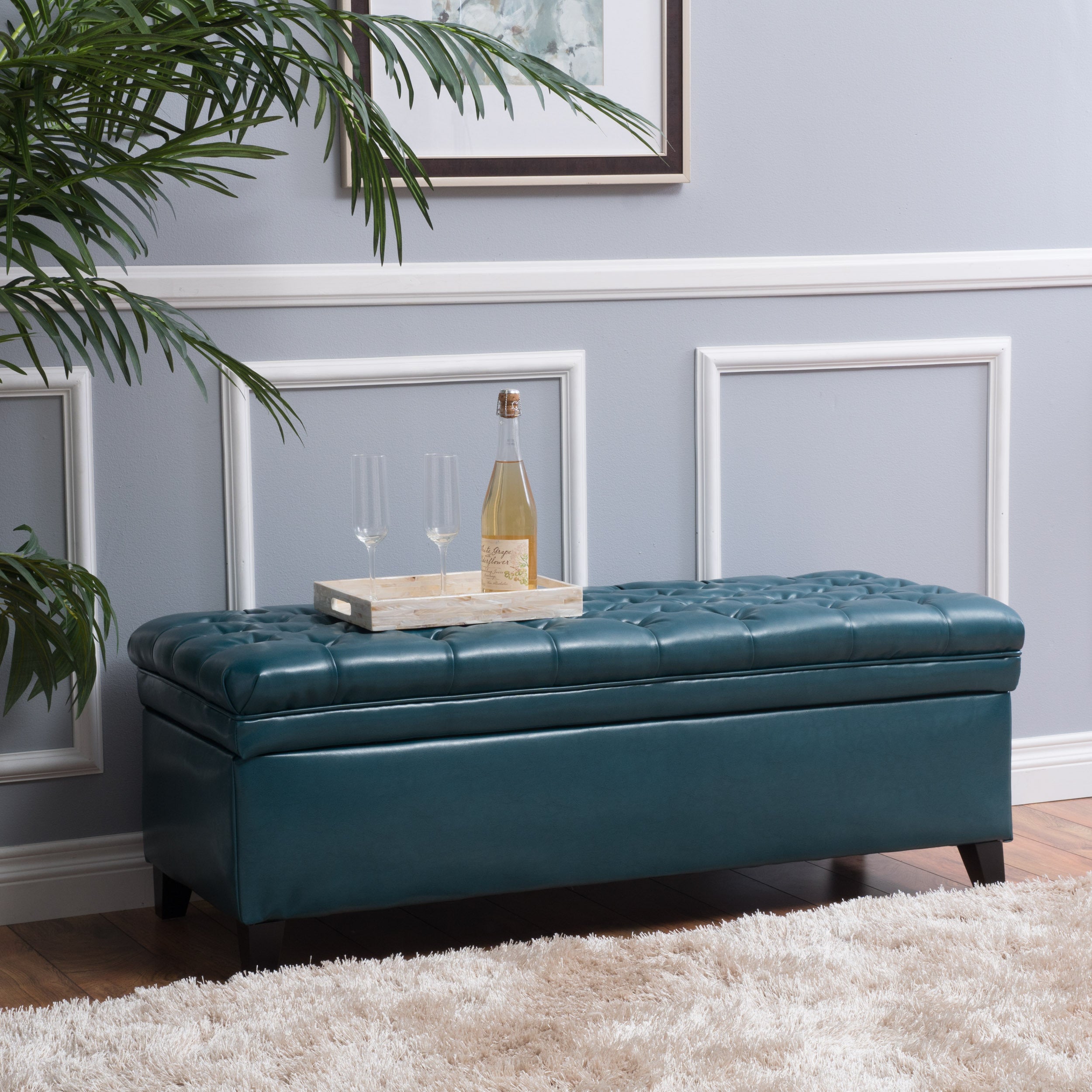 JULIANA Teal PU Storage Ottoman with Spacious Interior - Grand Goldman Shop