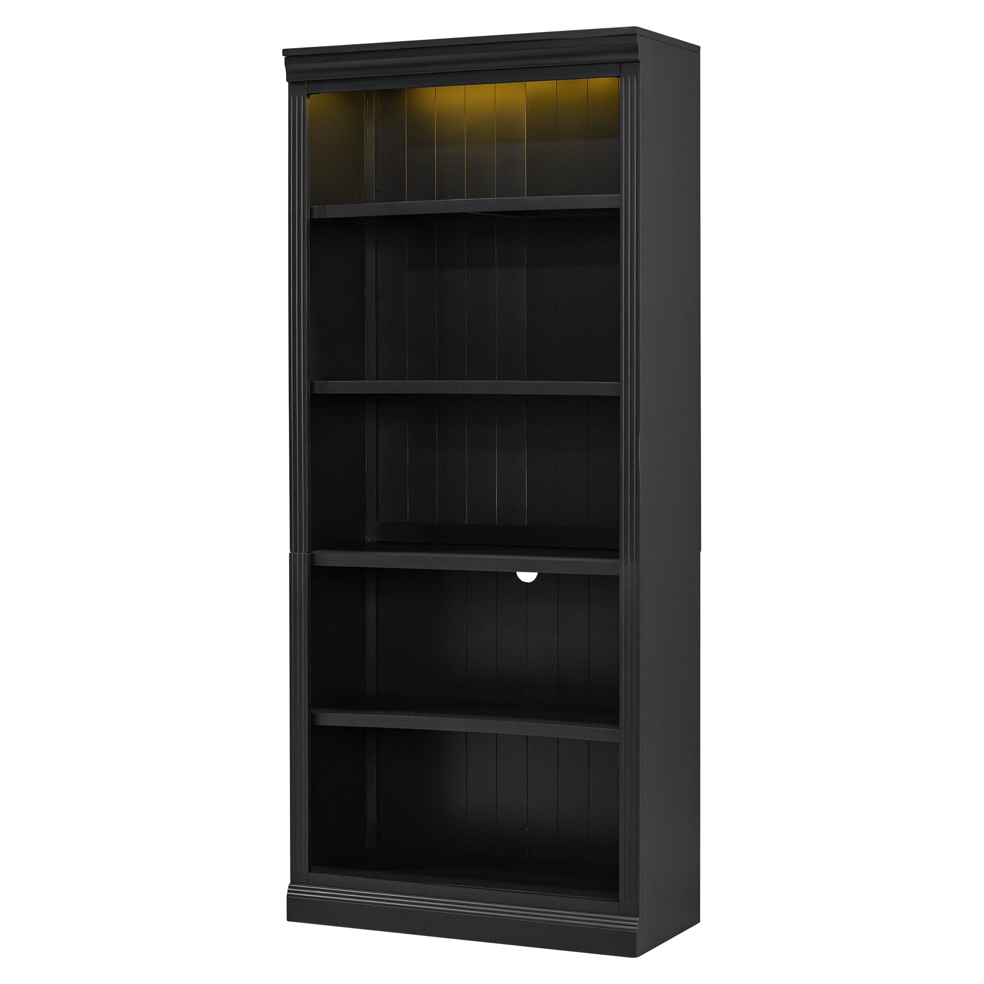 83.4' Tall Wood Bookcase with light strip,5-Tier Decor Bookshelves with Adjustable Shelves,Storage Organizer for CDs/Books/Mo