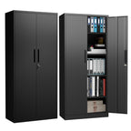 72'H Metal Garage Storage Cabinet, Black Tool Steel Locking Cabinet with Doors and 4 Shelves, Tall Cabinets for Garage Storag