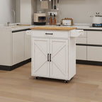 Kitchen island rolling trolley cart with Adjustable Shelves & towel rack & seasoning rack rubber wood table top-White - Grand Goldman Shop