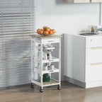 HOMCOM Mobile Kitchen Cart, Rolling Kitchen Island with Storage, Solid Wood Frame Utility Cart with Wire Fruit Baskets, Trays and Drawer, White - Grand Goldman Shop