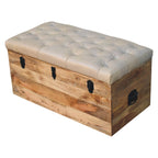 Solid Wood  Buffalo Hide Leather Upholstered Storage Trunk, Beige and Brown - Grand Goldman Shop