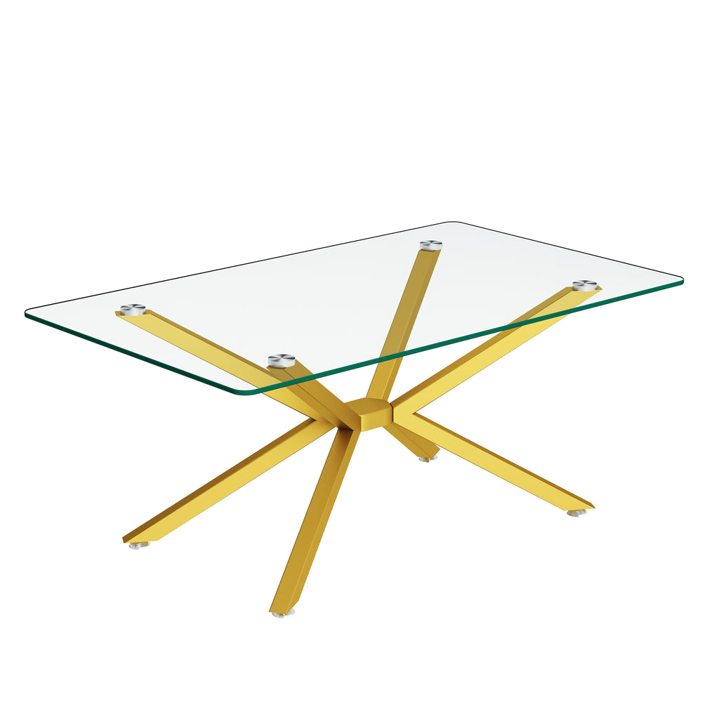 39.37' Rectangular Clear Tempered Glass Coffee Table,Stylish Design with Gold Metal Legs, Coffee Table for Living Room - Grand Goldman Shop