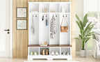Farmhouse Hall Tree with 8 Hooks, Practical Entryway Bench with Open Compartments, 76.7'H Modern 3-in-1 Wooden Style Coat and Shoe Rack for Mudroom, Living Room, White (OLD SKU: N721P292601K) - Grand Goldman Shop