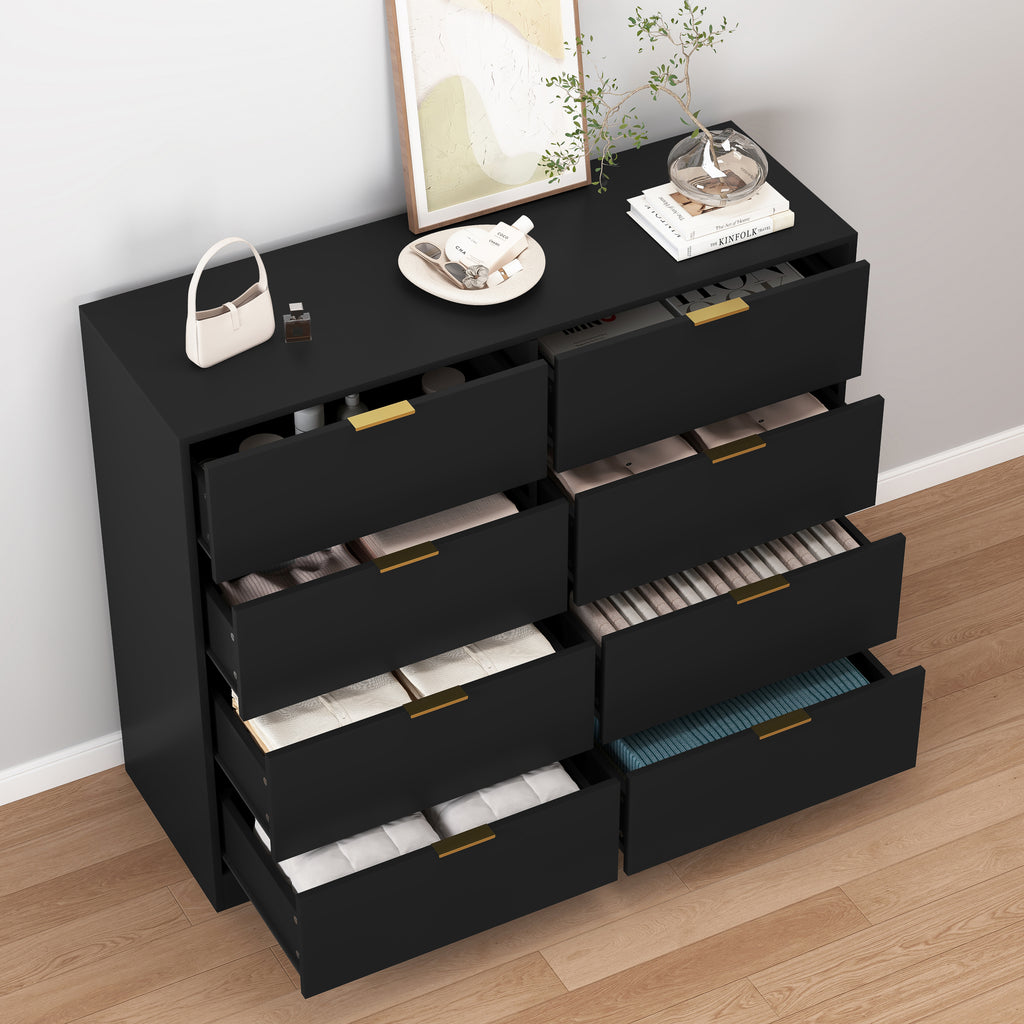 8 Drawers Dresser for Bedroom, Wood Bedroom Dresser Modern Drawer Chest, 8 Chest of Drawer, Tall Dresser for Closet, Dressers Organizer for Living Room, Closet, Hallway Black - Grand Goldman Shop