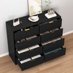 8 Drawers Dresser for Bedroom, Wood Bedroom Dresser Modern Drawer Chest, 8 Chest of Drawer, Tall Dresser for Closet, Dressers Organizer for Living Room, Closet, Hallway Black - Grand Goldman Shop