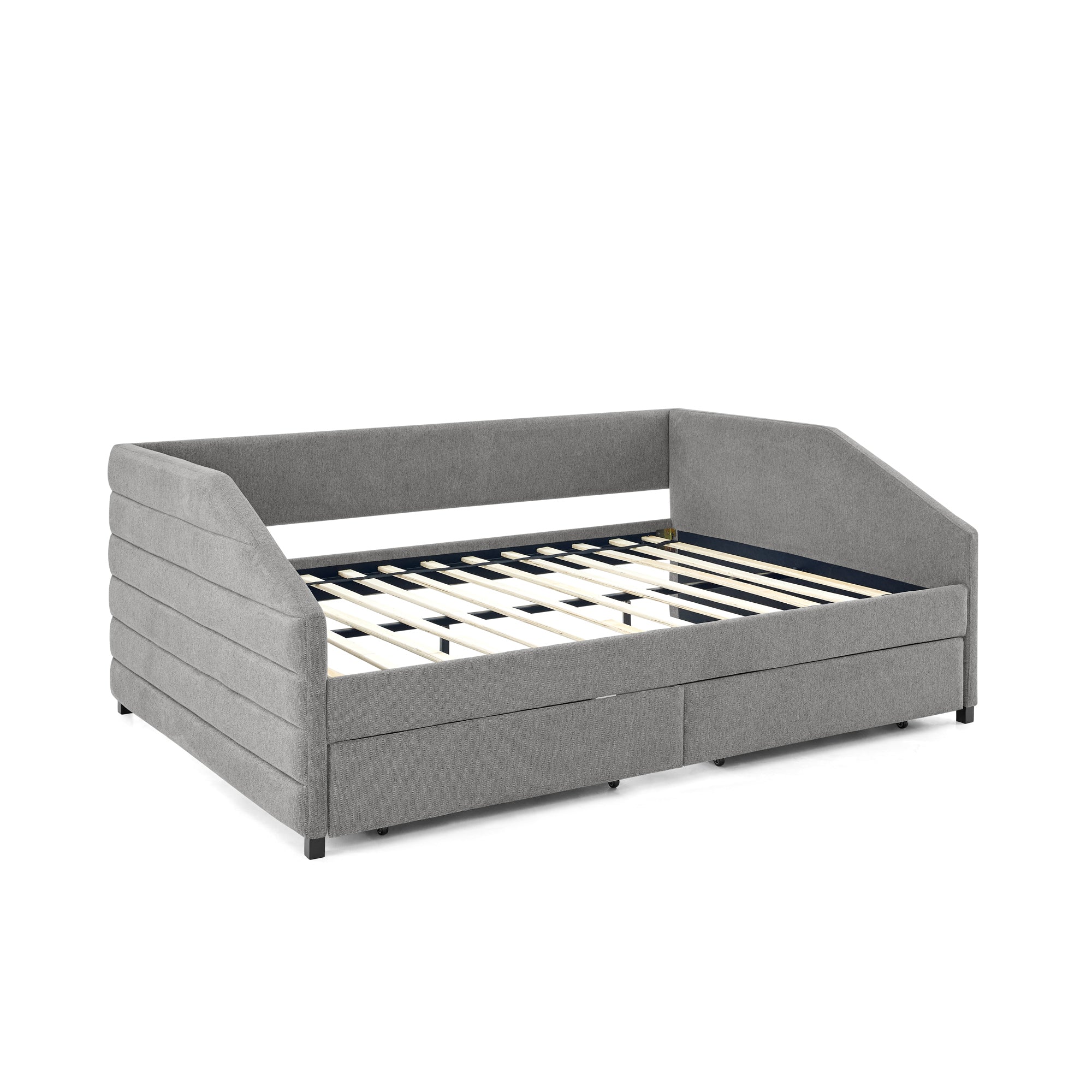 Upholstered Tufted Queen Size Daybed with Two Drawers Trundle, Linen Fabric, Grey, 88'x64.5'x34' - Grand Goldman Shop