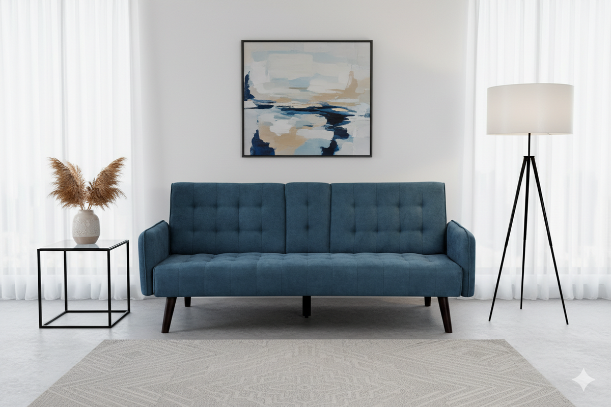 72' Sleeper Sofa Bed - Convertible Folding Backrest to Full Bed with Cup Holder & Drop-Down Table - Space Saving Linen Sofa for Small Spaces - Easy Assembly, Blue - Grand Goldman Shop